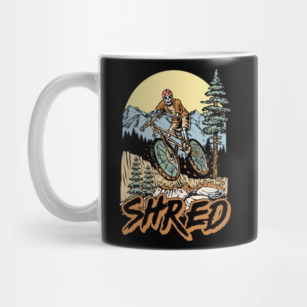 Shred! Skeleton  Mountain Biker Skull Bike Rider Outdoors Graphic by GIANTSTEPDESIGN